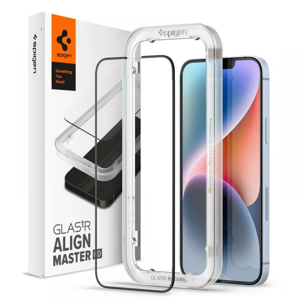 SPIGEN ALM GLASS FC kijelzővédő iPhone 13 / 13 Pro / 14 / 16E készülékhez fekete