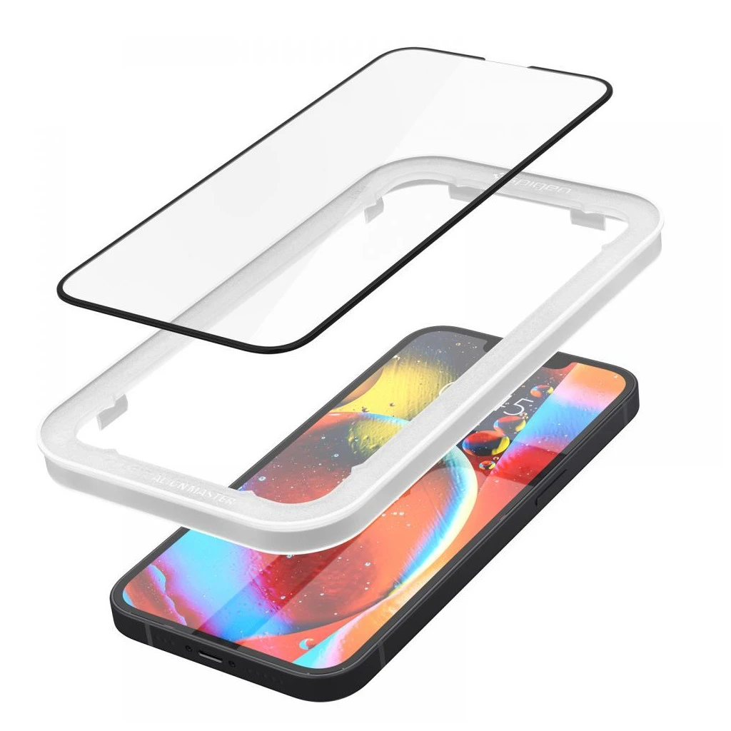 SPIGEN ALM GLASS FC kijelzővédő iPhone 13 / 13 Pro / 14 / 16E készülékhez fekete