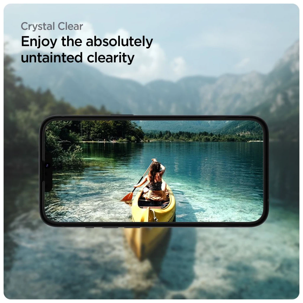 SPIGEN ALM GLASS FC kijelzővédő iPhone 13 / 13 Pro / 14 / 16E készülékhez fekete