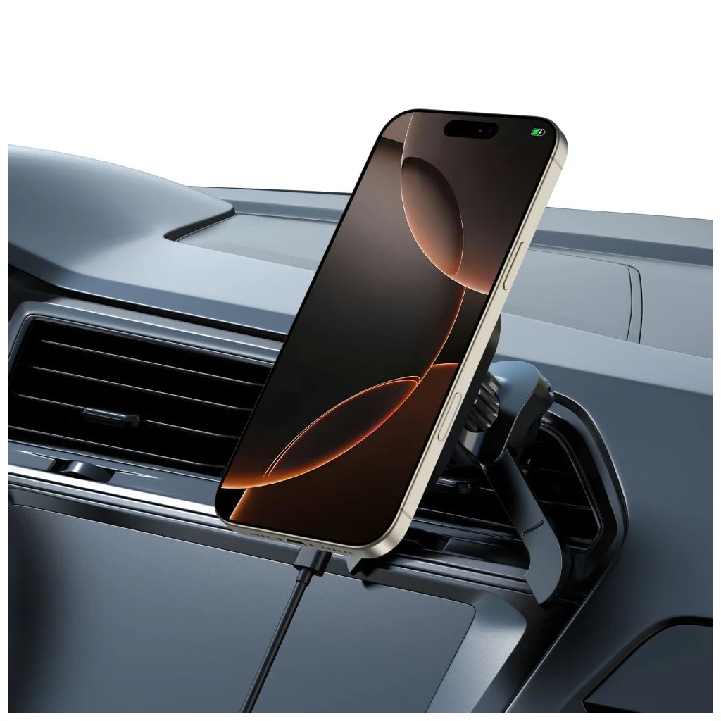 TECH-PROTECT MM15W-V5 mágneses MAGSAFE stabil szellőző autós tartó vezeték nélküli töltő 15W fekete