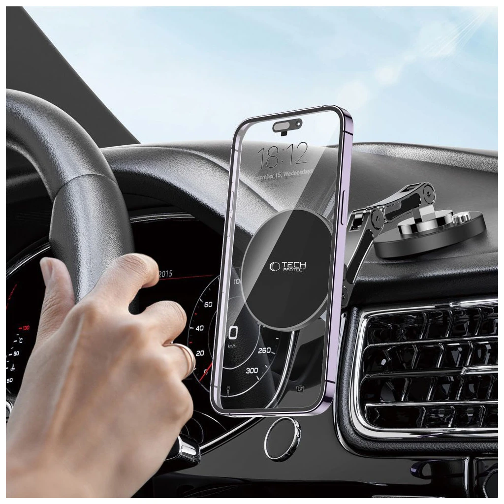 TECH-PROTECT N57 mágneses MAGSAFE műszerfalra szerelhető autós tartó és asztali telefontartó fekete