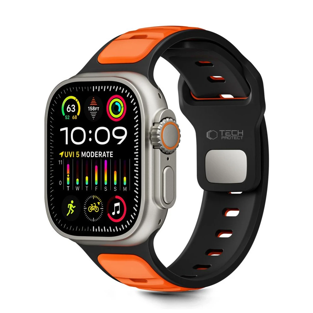 TECH-PROTECT ICONBAND LINE Apple Watch 8/9/10/11/SE/ULTRA készülékhez védőtok (44/45/46/49 mm) fekete/narancs