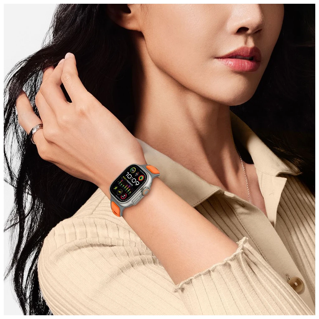 TECH-PROTECT ICONBAND LINE Apple Watch 8/9/10/11/SE/ULTRA készülékhez védőtok (44/45/46/49 mm) fekete/narancs