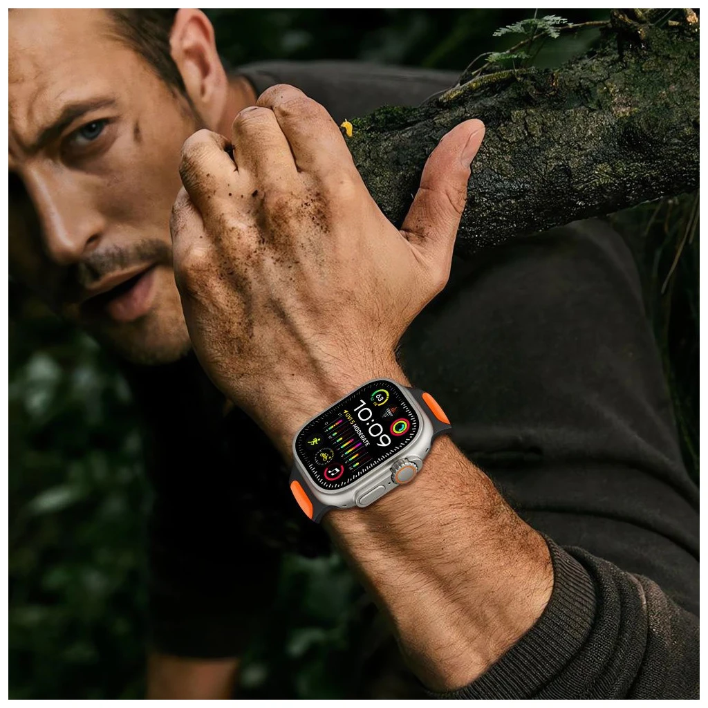 TECH-PROTECT ICONBAND LINE Apple Watch 8/9/10/11/SE/ULTRA készülékhez védőtok (44/45/46/49 mm) fekete/narancs