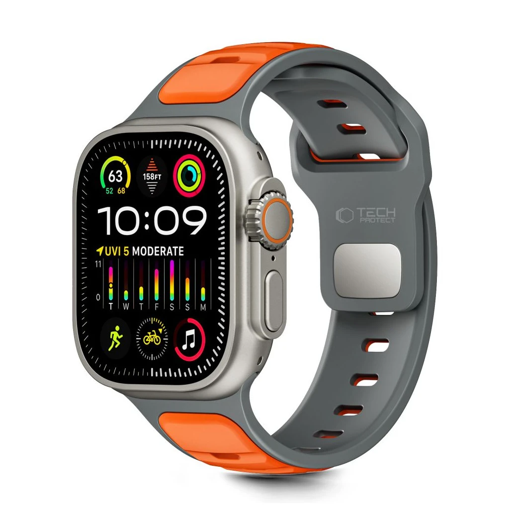 TECH-PROTECT ICONBAND LINE Apple Watch 8/9/10/11/SE/ULTRA (44/45/46/49 MM) készülékhez szíj, szürke/narancs