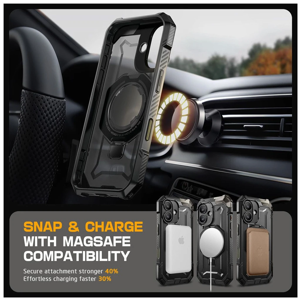 SUPCASE UB GRIP MAG MAGSAFE tok iPhone 16 készülékhez fekete