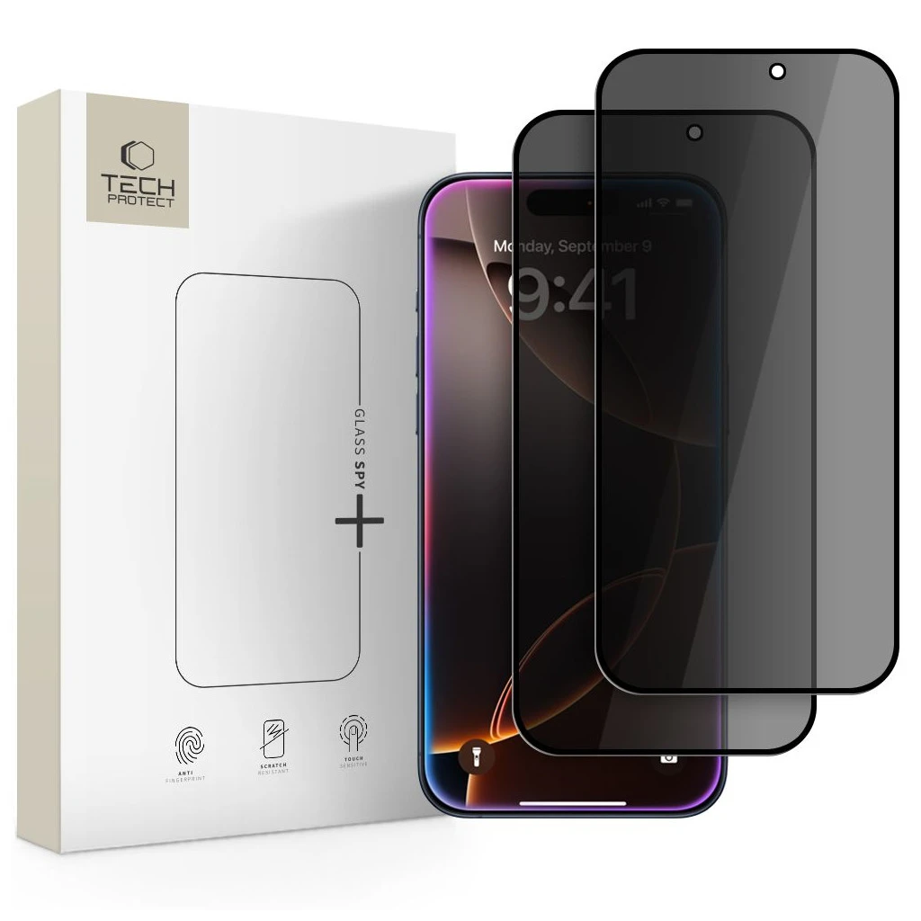 Tech-Protect Glass SPY+ Privacy kijelzővédő, 2-darabos csomag, iPhone 16 Pro Max / 17 Pro Max készülékhez