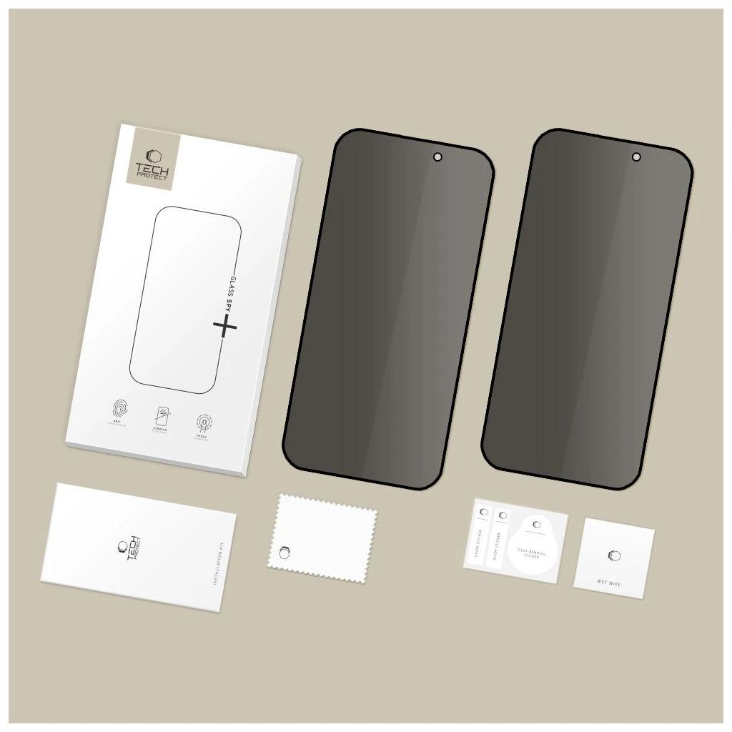 Tech-Protect Glass SPY+ Privacy kijelzővédő, 2-darabos csomag, iPhone 16 Pro Max / 17 Pro Max készülékhez