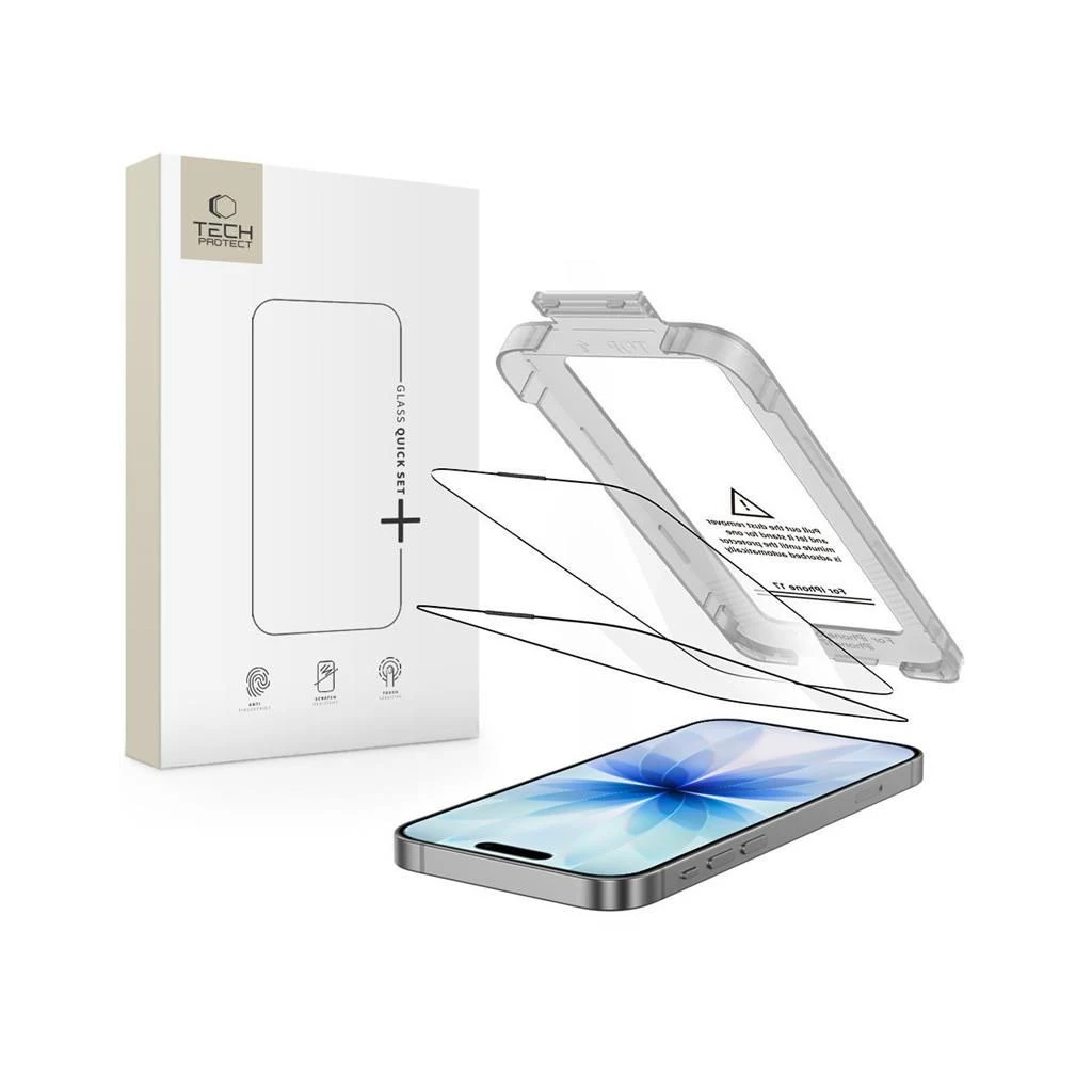 TECH-PROTECT QUICK SET+ 2-PACK Temperált üveg kijelzővédő iPhone 17 készülékhez fekete