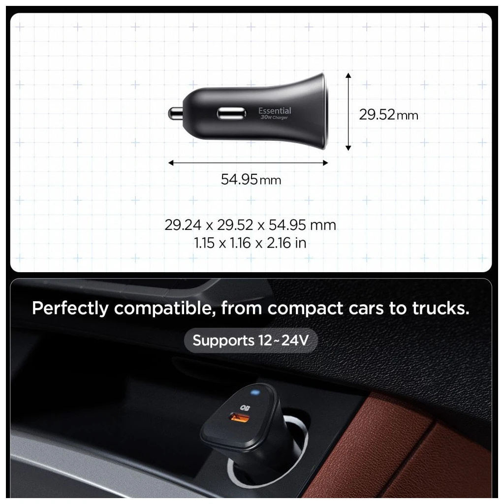 SPIGEN ESSENTIAL EV301 1-PORT autós töltő 30W fekete