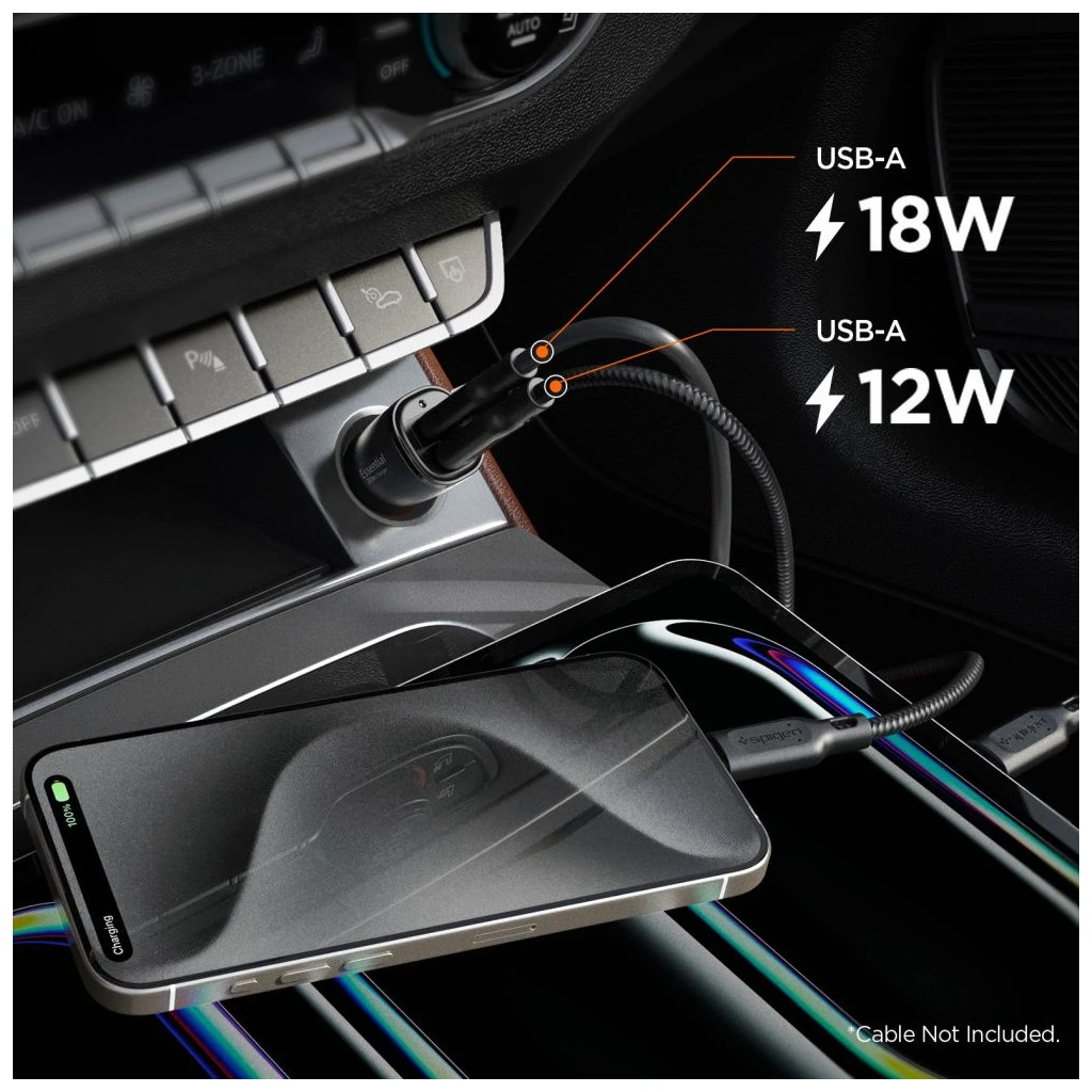 SPIGEN ESSENTIAL EV302 2-PORT autós töltő 30W fekete