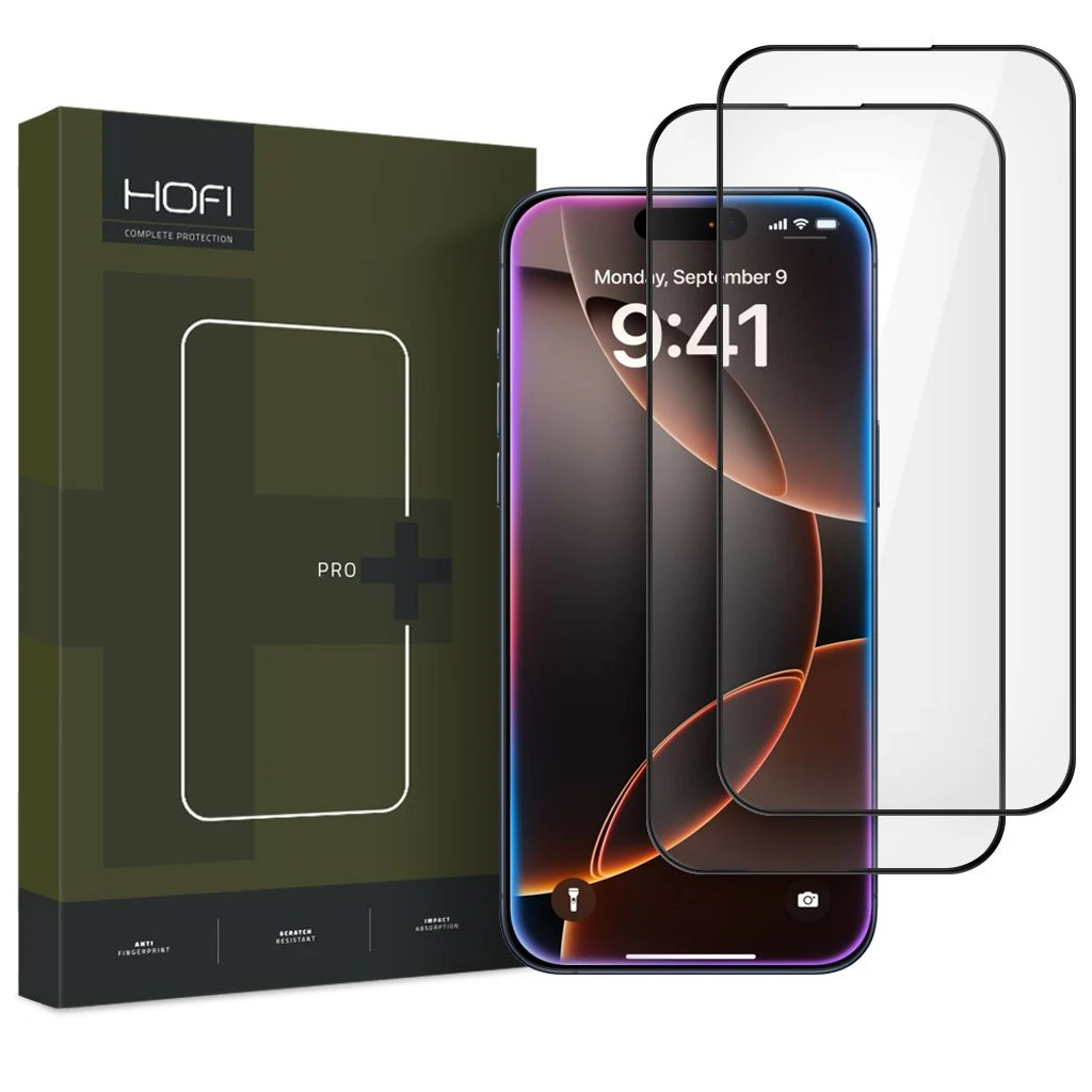 HOFI GLASS PRO+ temperált üveg kijelzővédő 2-PACK iPhone 16 Pro / 17 / 17 Pro készülékhez, fekete