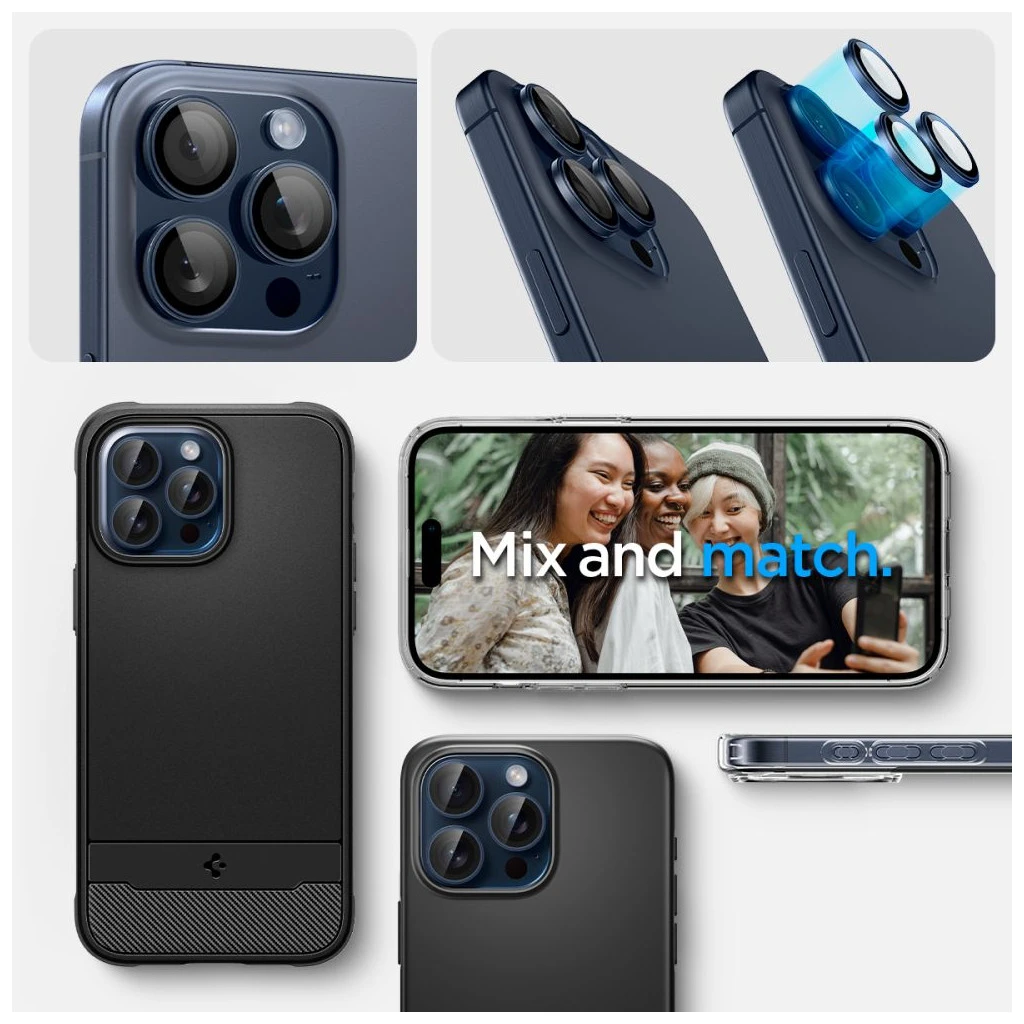 SPIGEN OPTIK PRO GLAS.TR „EZ FIT” kameravédő 2-PACK iPhone 14 Pro / Max, 15 Pro / Max, 16 Pro / Max, 17 Pro / Max készülékhez kék titán
