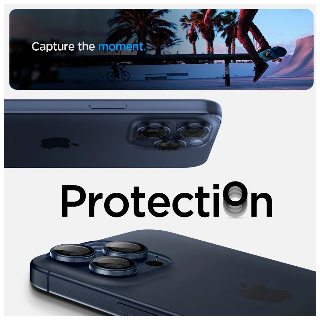 SPIGEN OPTIK PRO GLAS.TR „EZ FIT” kameravédő 2-PACK iPhone 14 Pro / Max, 15 Pro / Max, 16 Pro / Max, 17 Pro / Max készülékhez kék titán