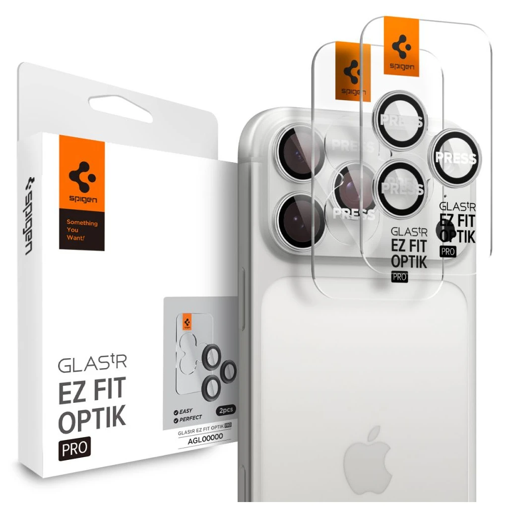 Spigen Optik Pro Glas.TR „EZ FIT” kameravédő 2-PACK iPhone 14 Pro / Max / 15 Pro / Max / 16 Pro / Max / 17 Pro / Max készülékhez ezüst
