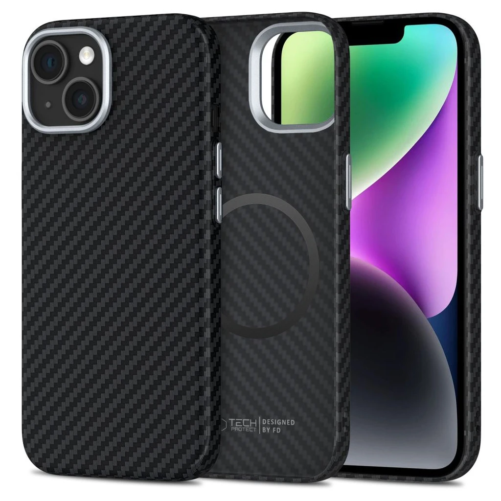 TECH-PROTECT ION CARBON MAGSAFE tok iPhone 14 készülékhez, fekete/ezüst