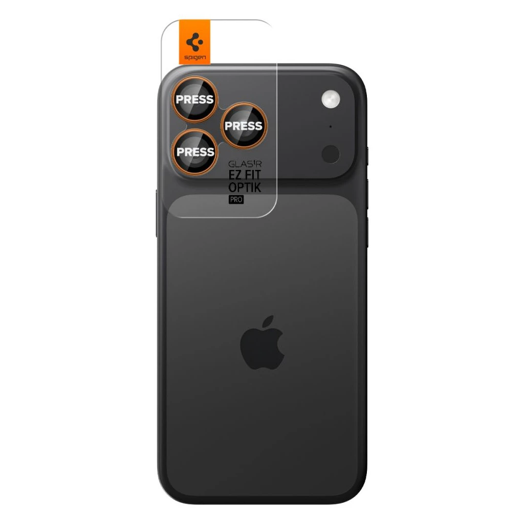 SPIGEN Optik Pro Glas.Tr „EZ FIT” Kameravédő 2 db iPhone 14 Pro/Max, iPhone 15 Pro/Max, iPhone 16 Pro/Max, iPhone 17 Pro/Max készülékhez narancssárga