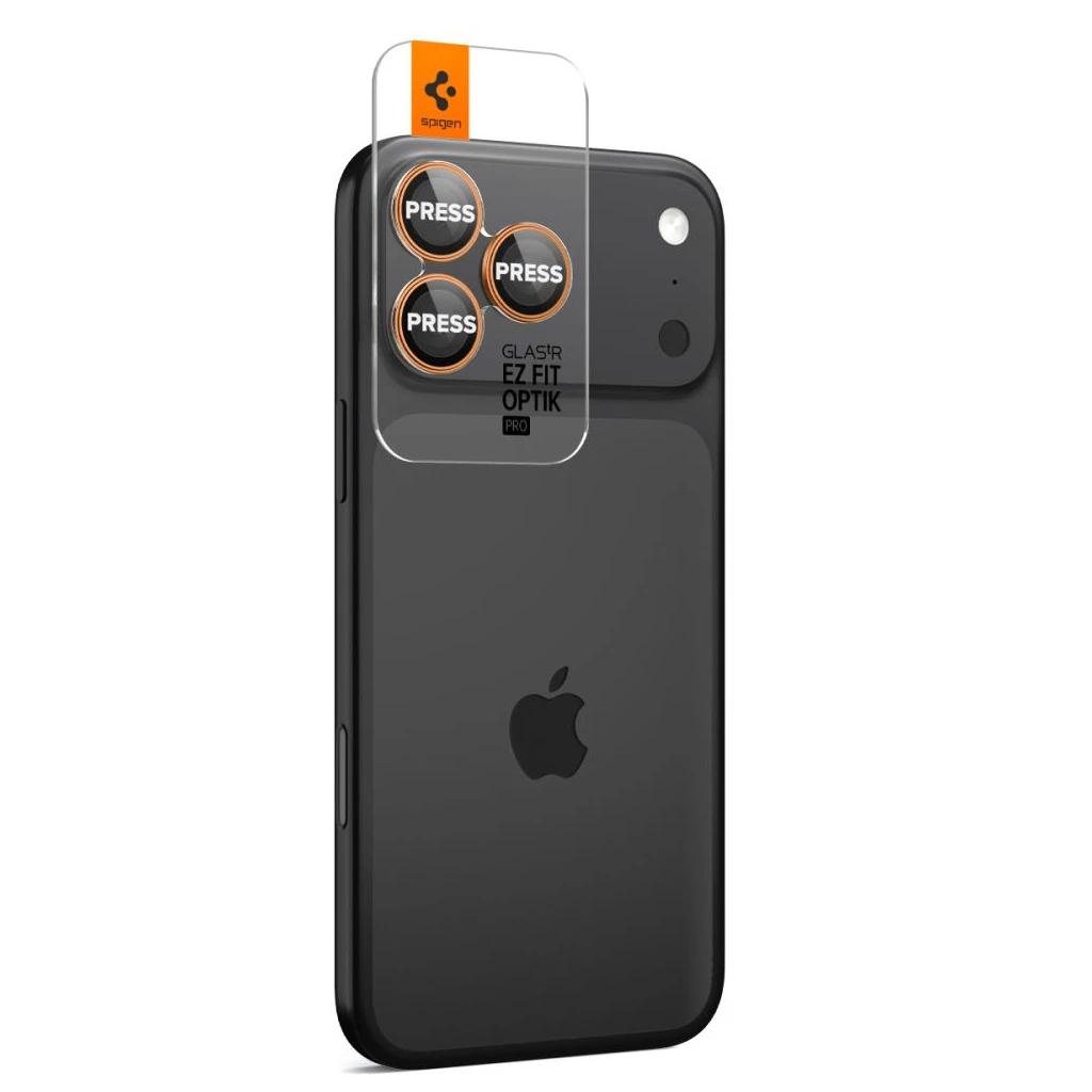 SPIGEN Optik Pro Glas.Tr „EZ FIT” Kameravédő 2 db iPhone 14 Pro/Max, iPhone 15 Pro/Max, iPhone 16 Pro/Max, iPhone 17 Pro/Max készülékhez narancssárga