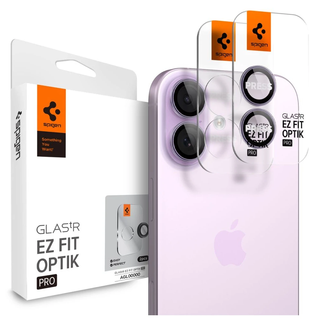 SPIGEN OPTIK PRO GLAS.TR „EZ FIT” kameravédő 2-PACK iPhone 16 / 16 PLUS / 17 készülékhez lila