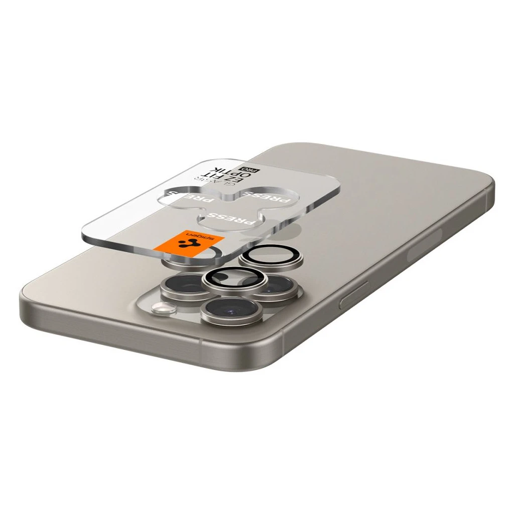 Kameravédő SPIGEN OPTIK PRO GLAS.TR „EZ FIT” Kameravédő 2-PACK iPhone 14 Pro / Max / 15 Pro / Max / 16 Pro / Max / 17 Pro / Max készülékhez természetes titán