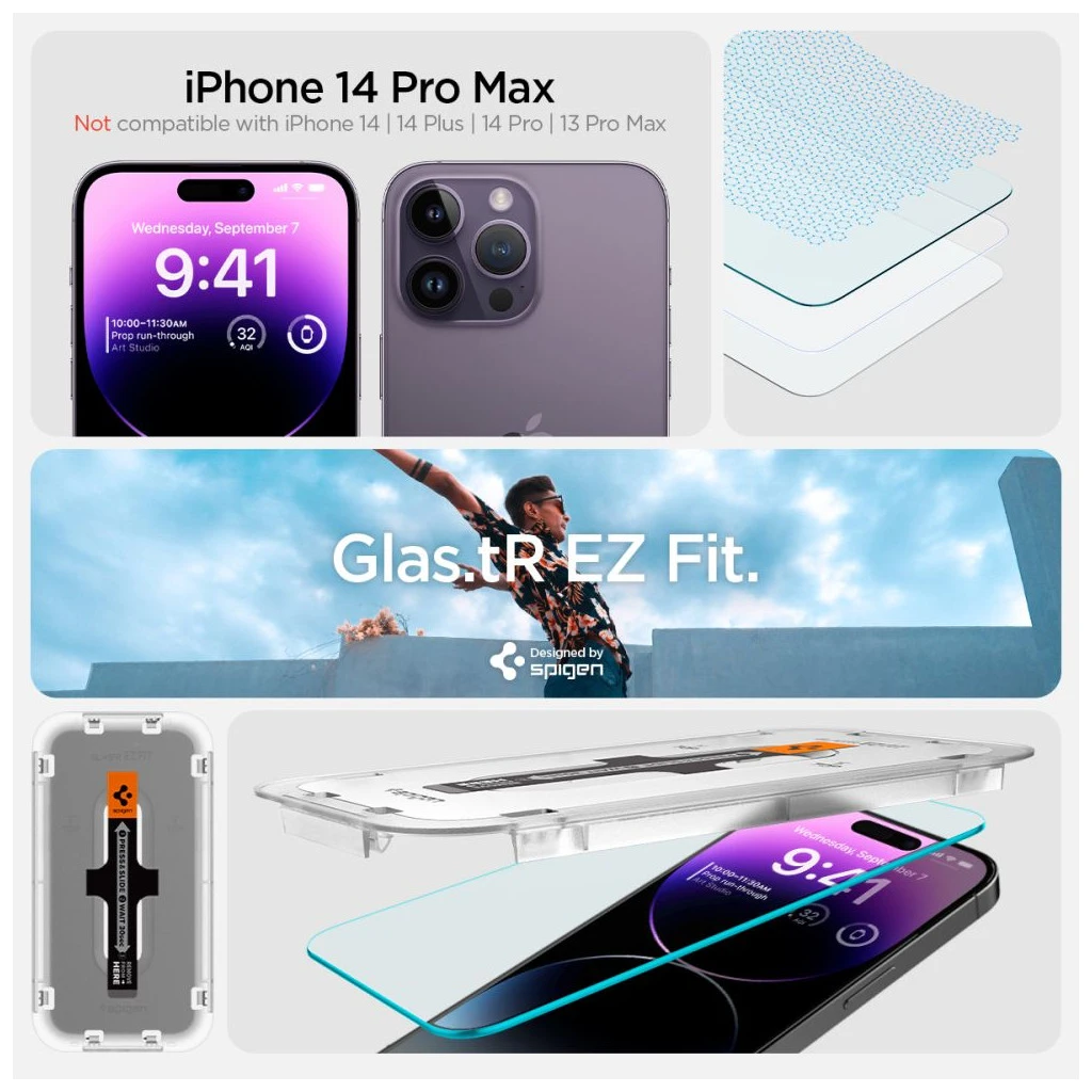 SPIGEN GLAS.TR „EZ FIT” 2-PACK iPhone 14 Pro készülékhez kijelzővédő – átlátszó