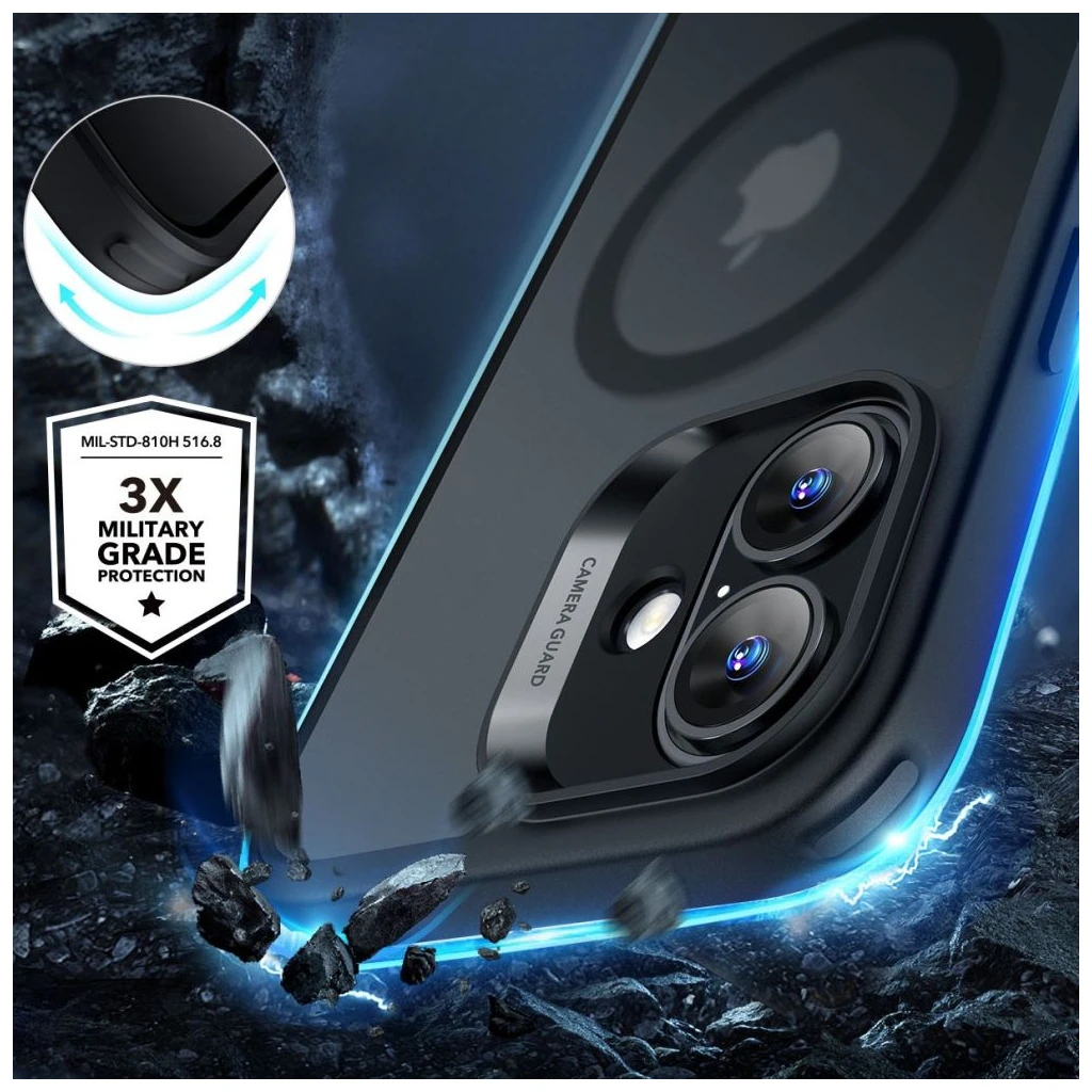 ESR CLASSIC HYBRID HALOLOCK MagSafe & Tempered Glass kijelzővédő iPhone 16 készülékhez frosted fekete