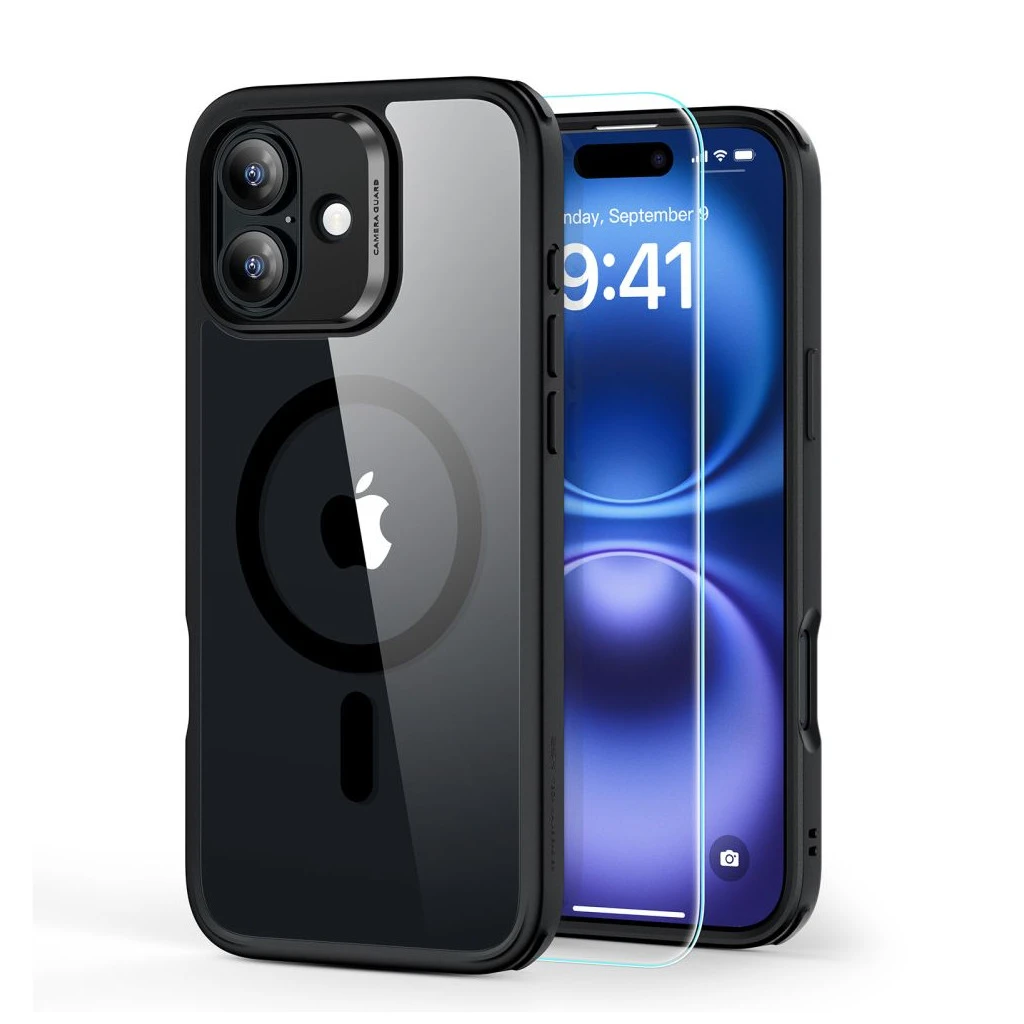 ESR CLASSIC HYBRID HALOLOCK MAGSAFE & TEMPERED GLASS iPhone 16 készülékhez tok átlátszó/fekete
