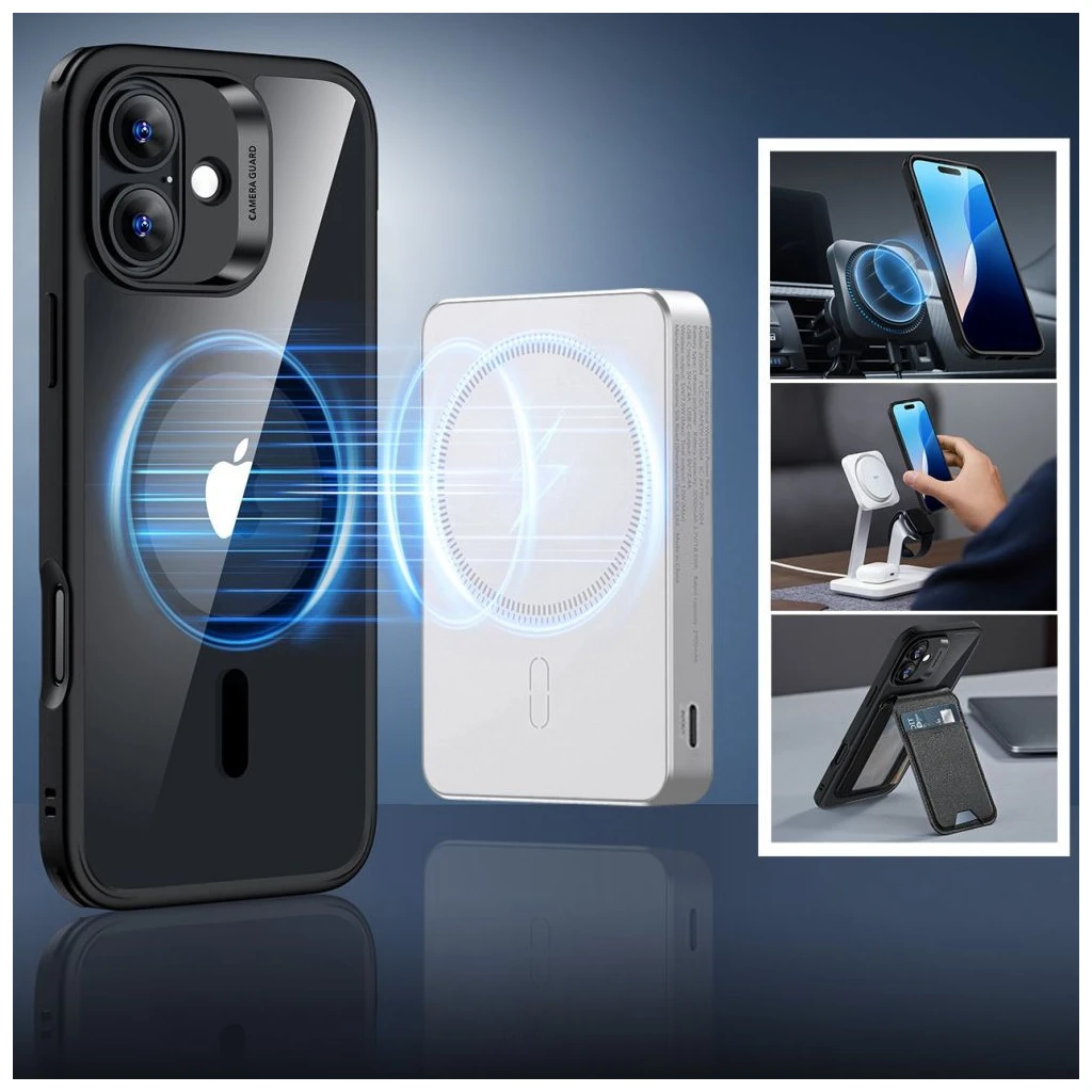 ESR CLASSIC HYBRID HALOLOCK MAGSAFE & TEMPERED GLASS iPhone 16 készülékhez tok átlátszó/fekete