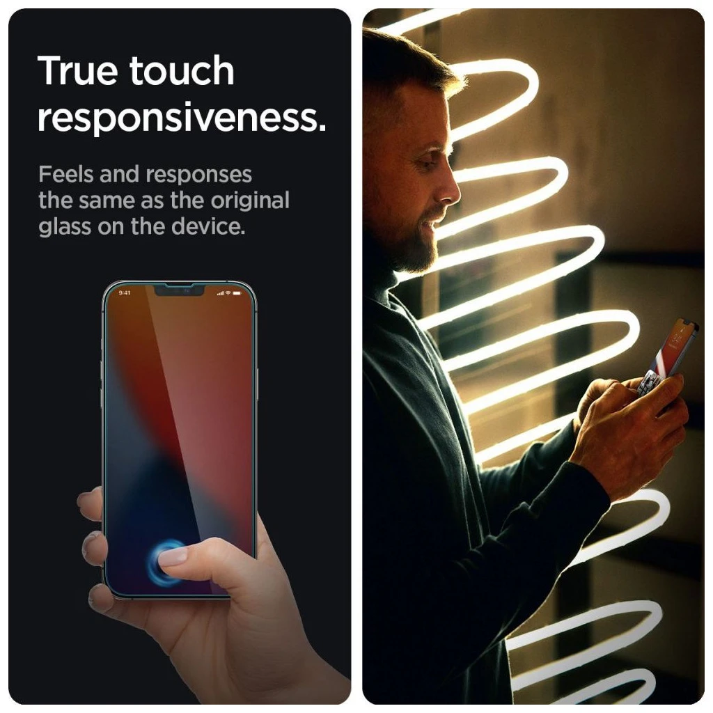 Edzett üveg kijelzővédő Spigen Glas.TR Slim iPhone 13 / 13 Pro / 14 / 16E készülékhez Privacy