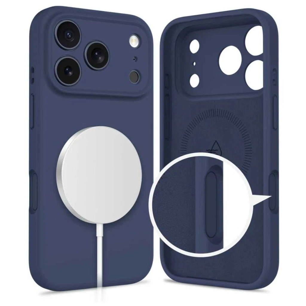 TECH-PROTECT Szilikon MagSafe iPhone 17 Pro Max készülékhez tok mélykék