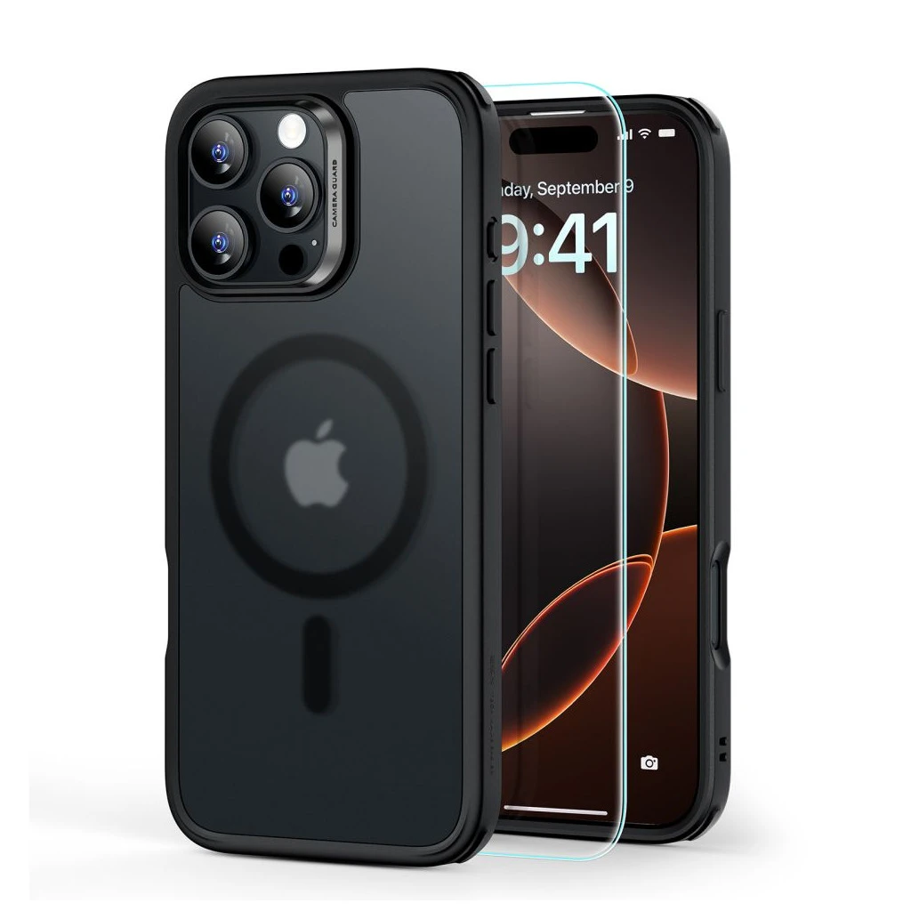 ESR CLASSIC HYBRID HALOLOCK MAGSAFE & TEMPERED GLASS iPhone 16 Pro készülékhez tok – fagyott fekete