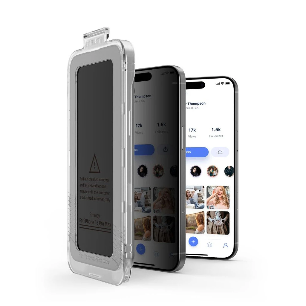 Privatizáló kijelzővédő üveg TECH-PROTECT QUICK SET SPY+ 2-PACK iPhone 15/16 készülékhez Privacy