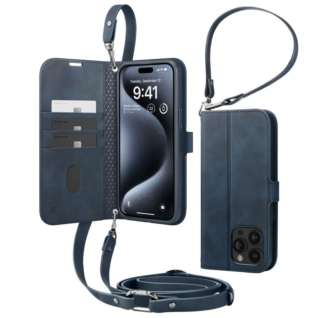 SPIGEN WALLET „S” PRO tok iPhone 15 Pro készülékhez tengerészkék