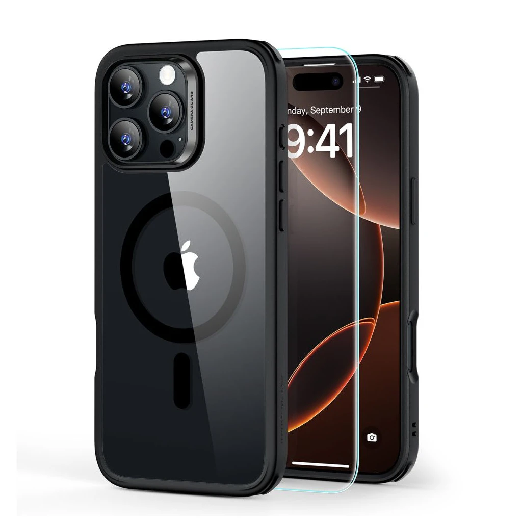 ESR CLASSIC HYBRID HALOLOCK MAGSAFE & edzett üveg tok iPhone 16 Pro készülékhez – átlátszó/fekete