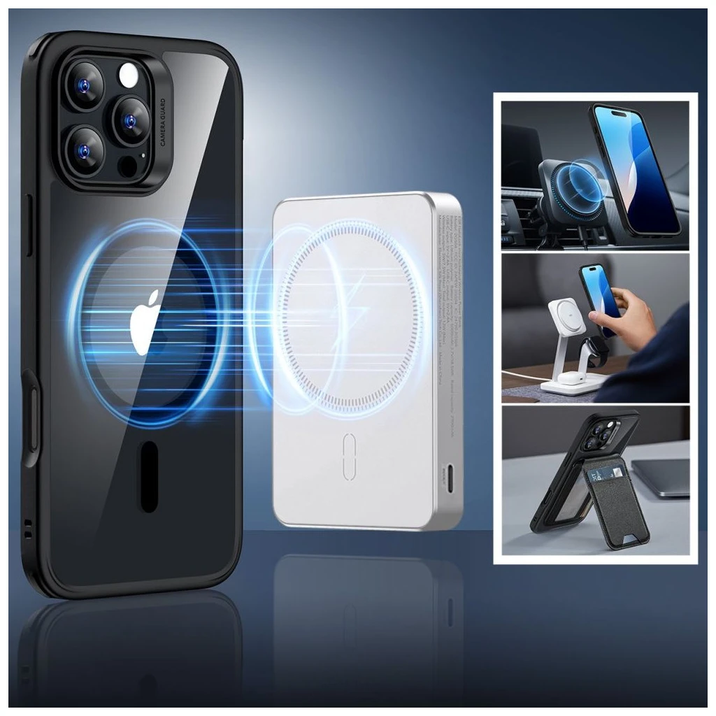 ESR CLASSIC HYBRID HALOLOCK MAGSAFE & TEMPERED GLASS iPhone 16 Pro Max készülékhez védőtok – átlátszó / fekete