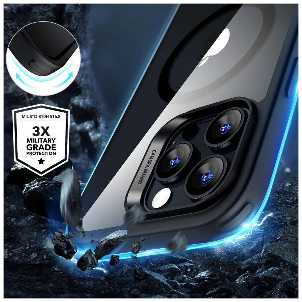 ESR CLASSIC HYBRID HALOLOCK MAGSAFE & TEMPERED GLASS iPhone 16 Pro Max készülékhez védőtok – átlátszó / fekete