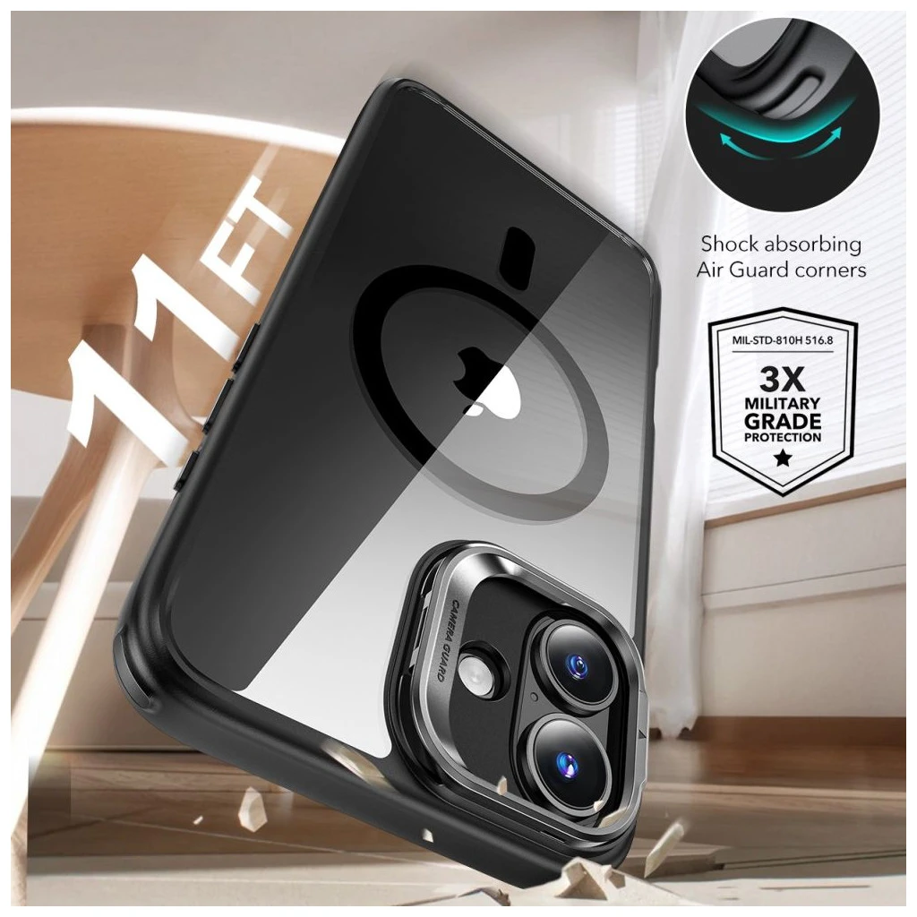 ESR Classic Hybrid Kickstand Halolock MagSafe tok és kijelzővédő iPhone 16 Plus készülékhez átlátszó/fekete