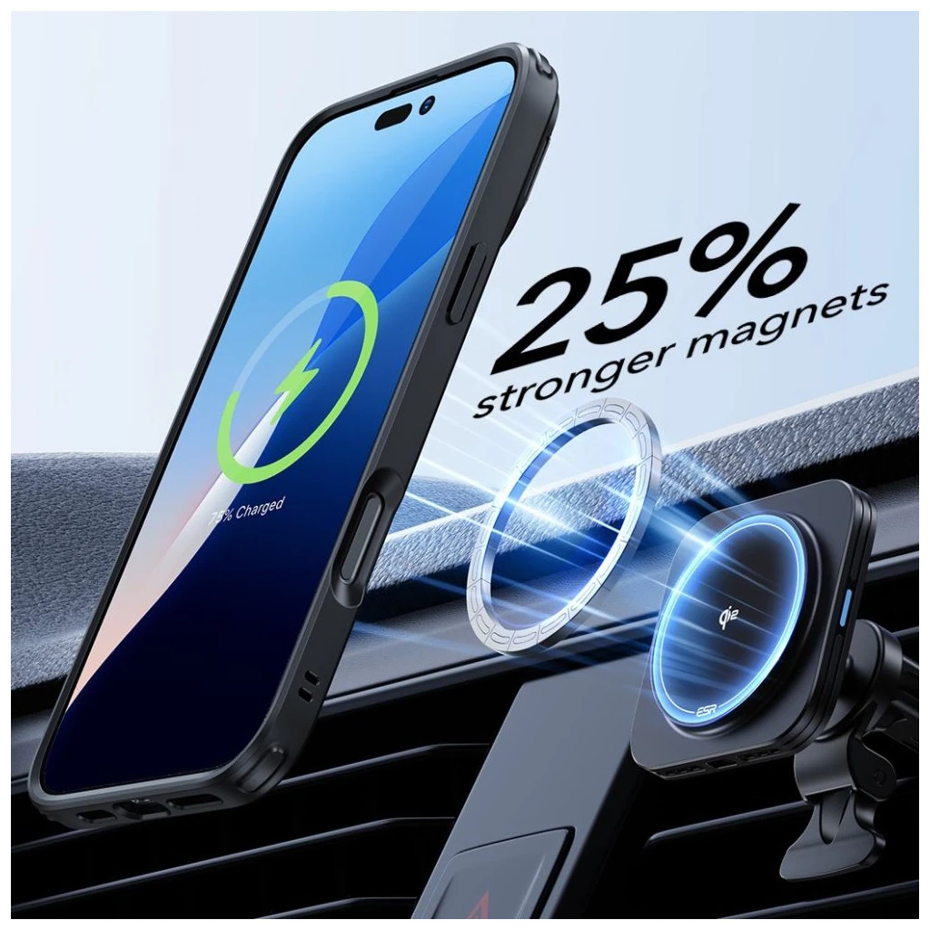 ESR Classic Hybrid Kickstand Halolock MagSafe tok és kijelzővédő iPhone 16 Plus készülékhez átlátszó/fekete