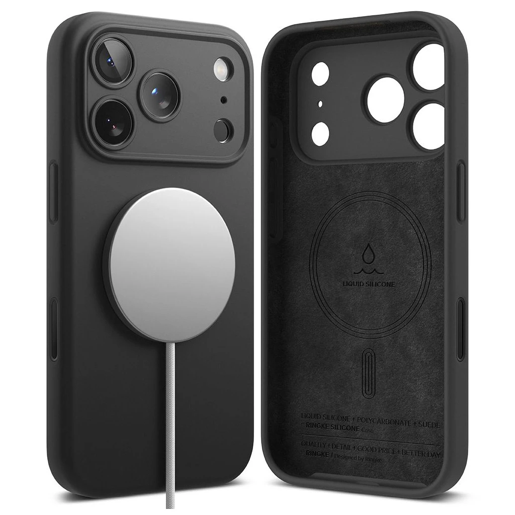 RINGKE szilikon mágneses MagSafe tok iPhone 17 Pro Max készülékhez fekete