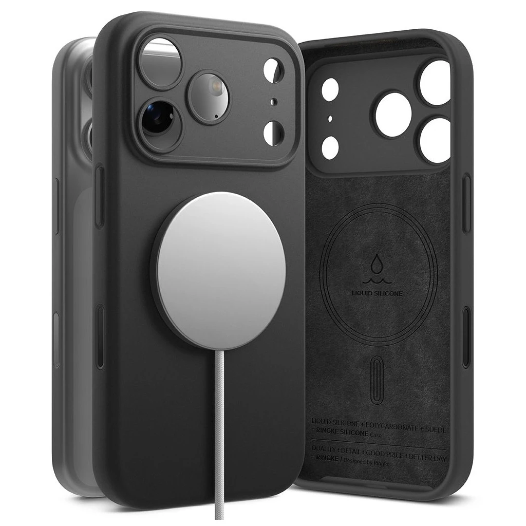RINGKE szilikon mágneses MagSafe tok iPhone 17 Pro Max készülékhez fekete