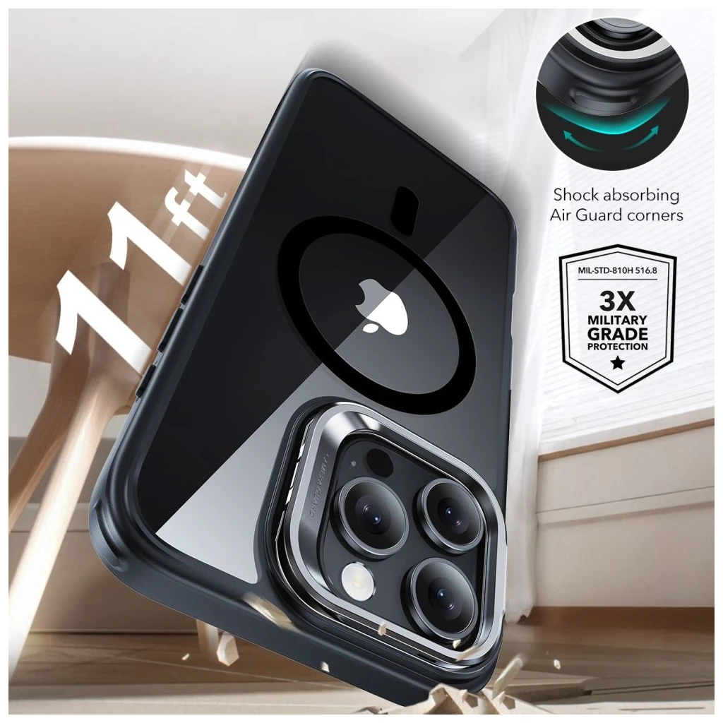 ESR Classic Hybrid védőtok Kickstand HaloLock MagSafe és kijelzővédő iPhone 16 Pro Max készülékhez átlátszó/fekete