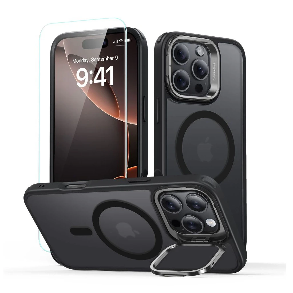 ESR Classic Hybrid tok kickstand Halolock MagSafe & üvegfólia iPhone 16 Pro Max készülékhez fekete