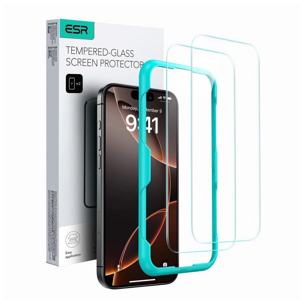 ESR edzett üveg kijelzővédő 2-PACK iPhone 16 készülékhez, átlátszó