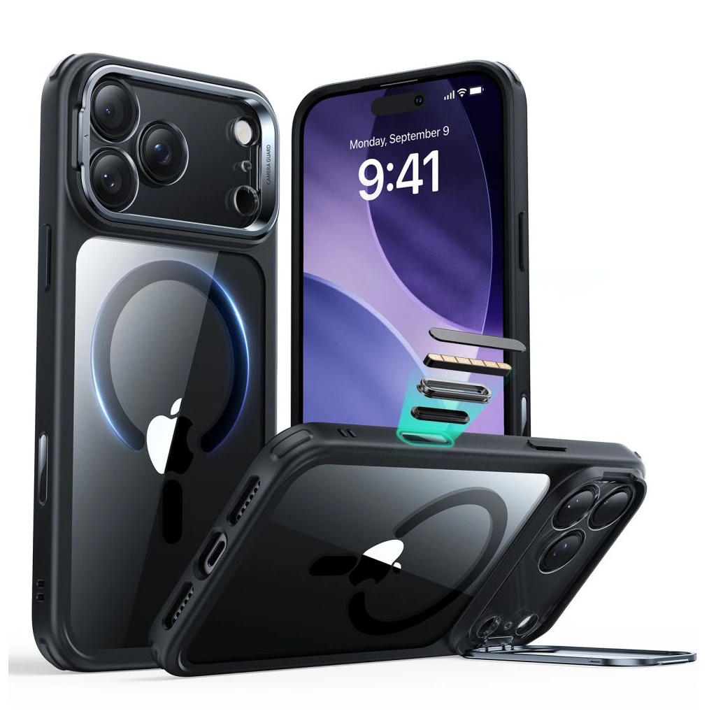 ESR Classic Hybrid Kickstand MagSafe iPhone 17 Pro Max készülékhez tok, áttetsző/fekete