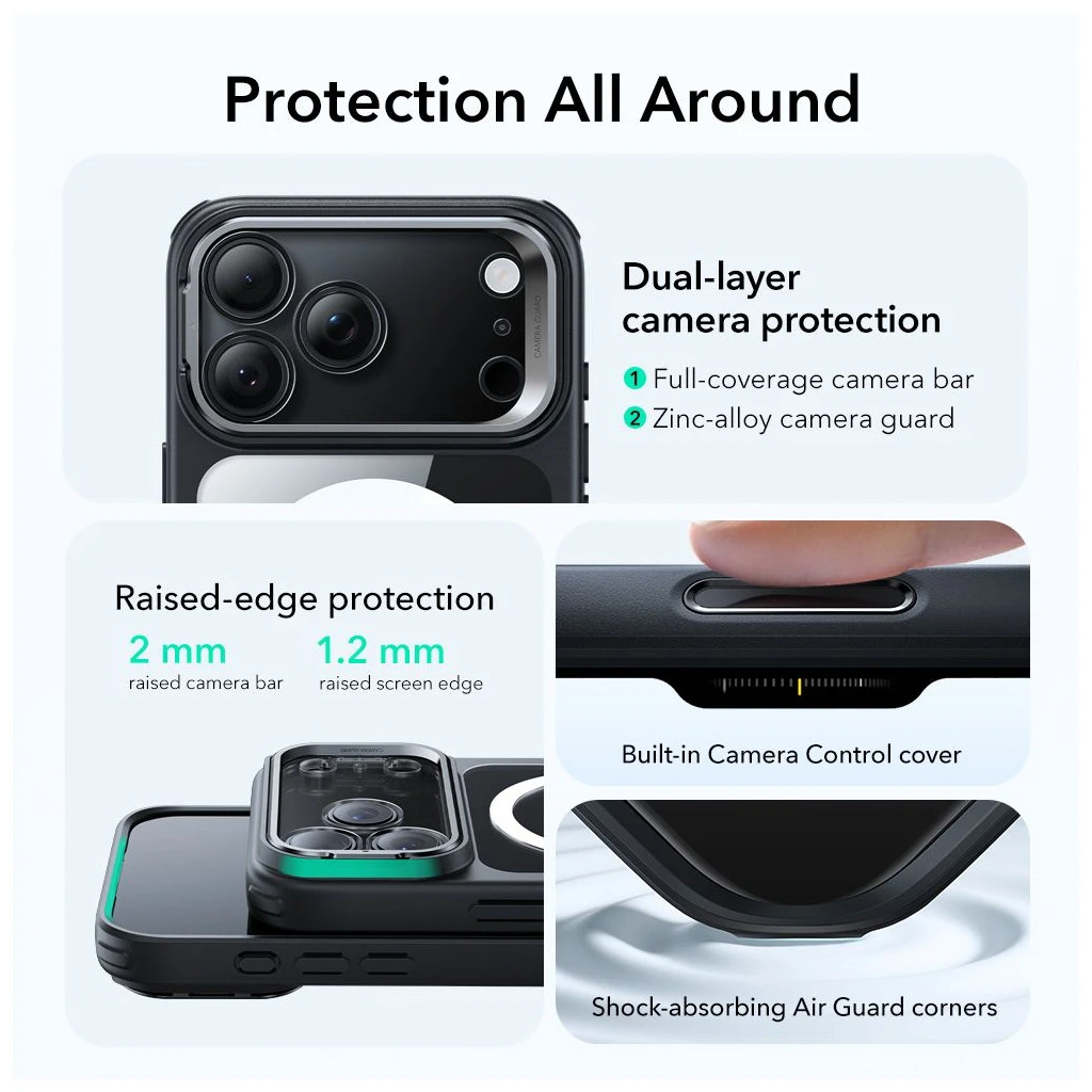 ESR Classic Hybrid Kickstand MagSafe iPhone 17 Pro Max készülékhez tok, áttetsző/fekete