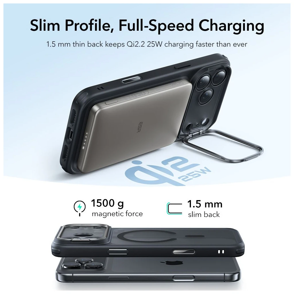 ESR Classic Hybrid Kickstand MagSafe iPhone 17 Pro Max készülékhez tok, áttetsző/fekete