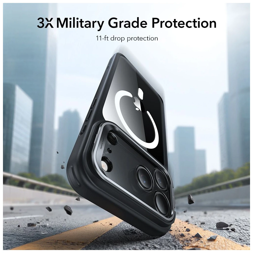 ESR Classic Hybrid Kickstand MagSafe iPhone 17 Pro Max készülékhez tok, áttetsző/fekete