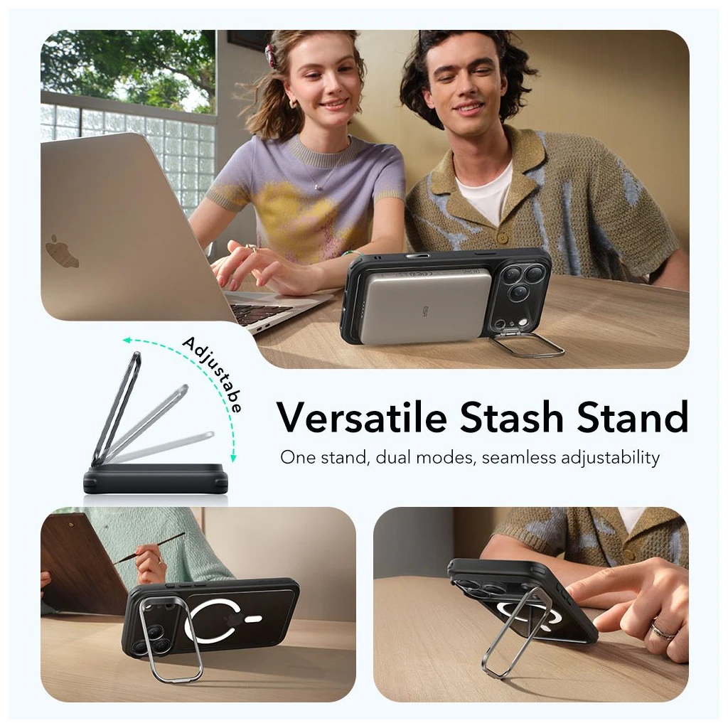 ESR Classic Hybrid Kickstand MagSafe iPhone 17 Pro Max készülékhez tok, áttetsző/fekete