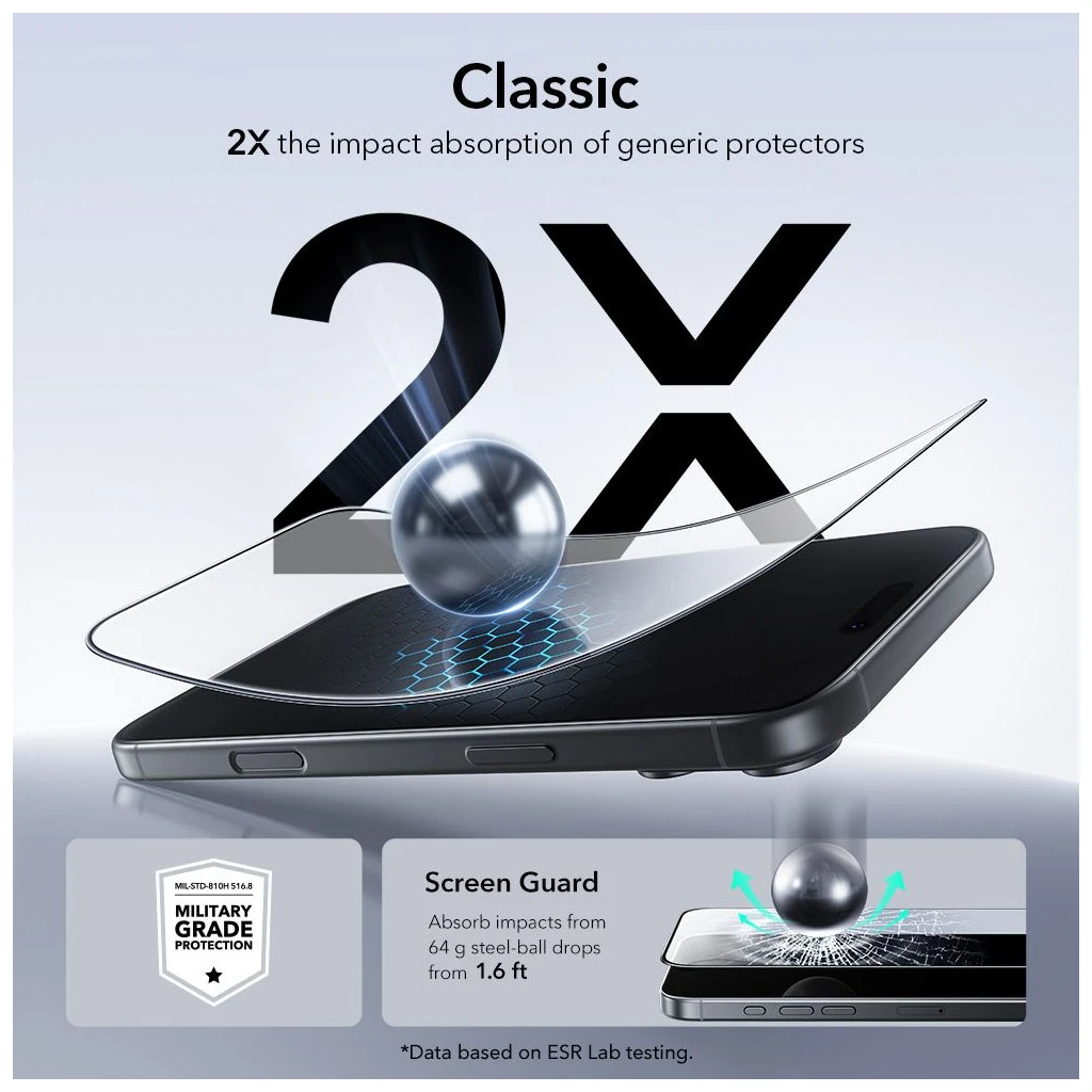 ESR UltrafiT edzett üveg kijelzővédő 2-PACK iPhone 17 Pro készülékhez fekete