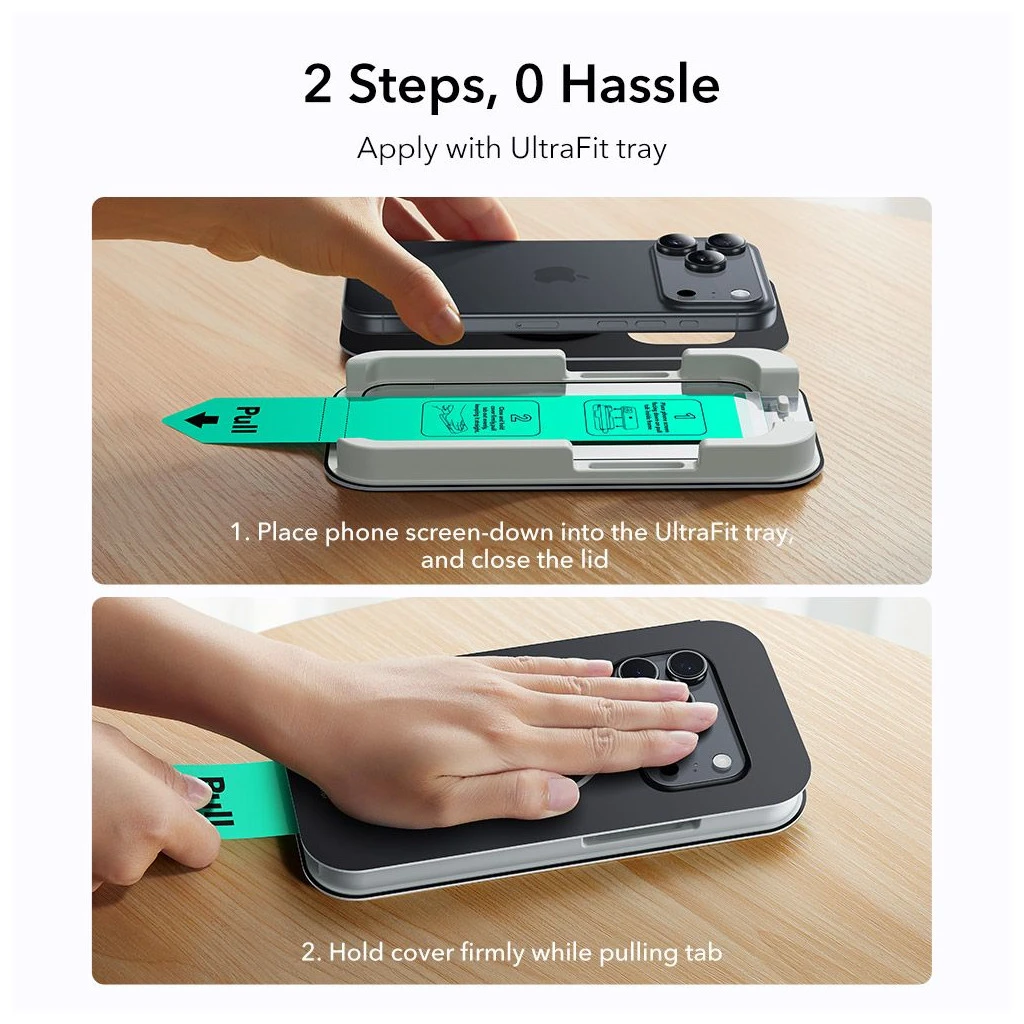 ESR UltrafiT edzett üveg kijelzővédő 2-PACK iPhone 17 Pro készülékhez fekete